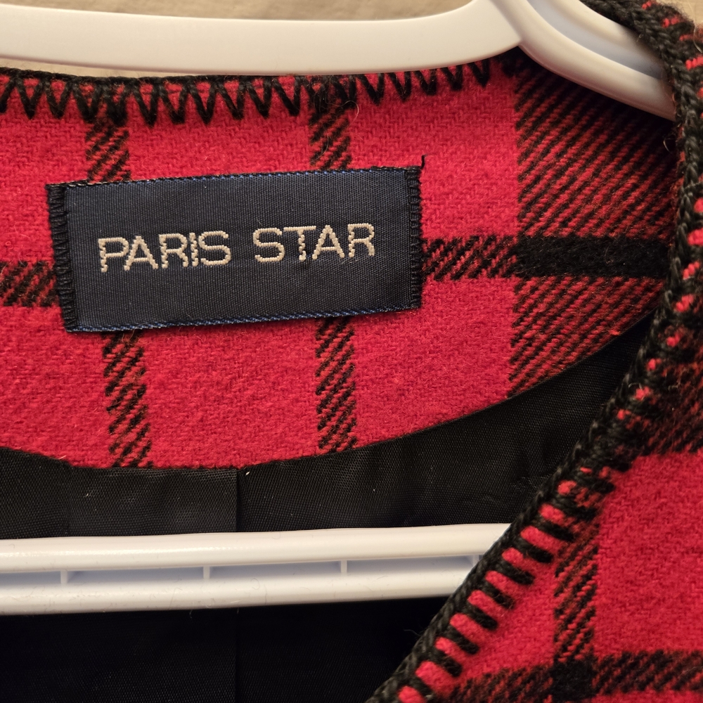 Vintage Red and Black Plaid 100% wool Blazer - Picture 4 of 8